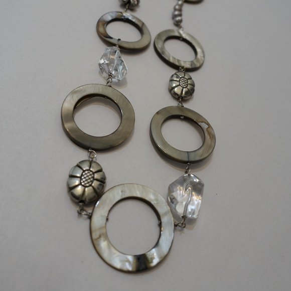 Long statement necklace--Abalone MOP, pearl, rock crystal - Picture 2 of 9